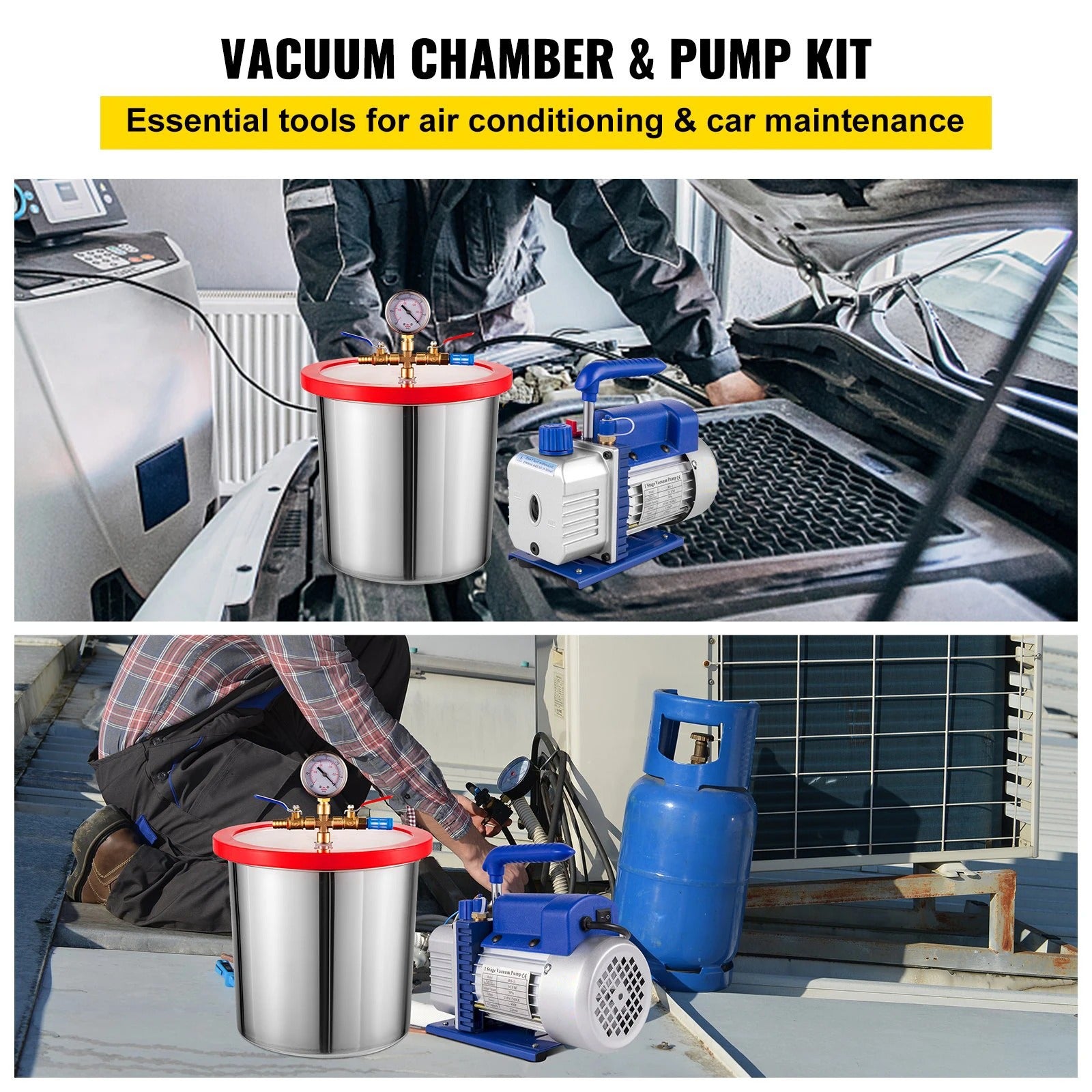 SIHAO 3CFM 1/4HP Vacuum Pump 2Gal Chamber Kit Degassing Epoxy Resin Silicone Silica Gel Wood Stabilizer Casting Tool