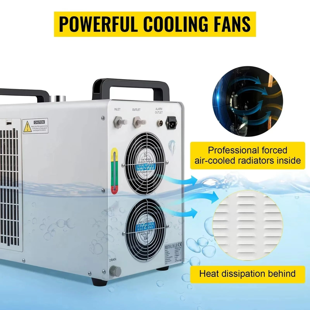 SIHAO CW-5200 CW-5000 CW-3000 Industrial Laser Cooler 6L/9L — 0.4HP 2361Btu/h Water Cooling System R-134a Dual Fan for CNC CO2 Laser Engraving Cutting 60W 80W 100W 130W 150W