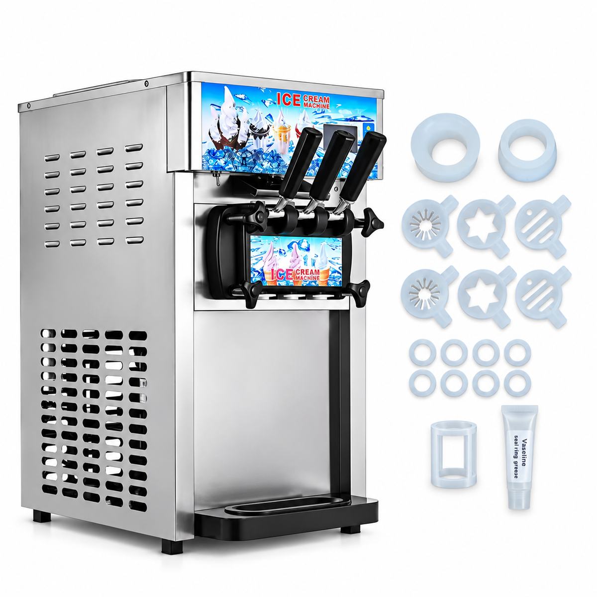 SIHAO ZM-A168 Commercial Soft Serve Ice Cream Machine | 3 Flavors, Pre-Cooling, Tabletop
