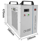 SIHAO CW-5200 CW-5000 CW-3000 Industrial Laser Cooler 6L/9L — 0.4HP 2361Btu/h Water Cooling System R-134a Dual Fan for CNC CO2 Laser Engraving Cutting 60W 80W 100W 130W 150W