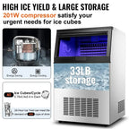 SIHAO 60kg/H Commercial Cube Ice Machine – Heavy-Duty Stainless Steel Unit with Large Storage Bin for Bars, Cafes & Hotels