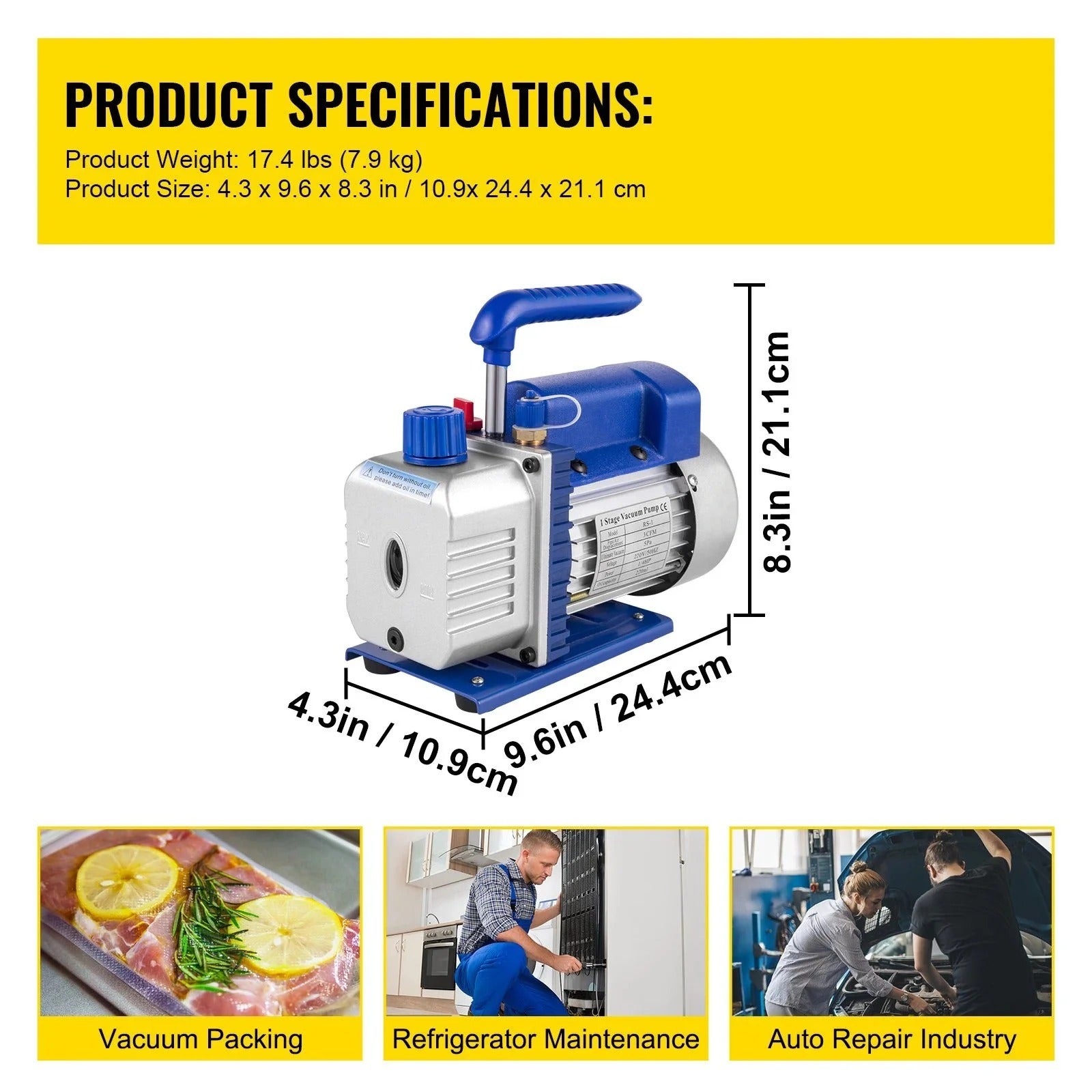 SIHAO 1.8-4.8CFM Adjustable Vacuum Pump Dual Gauge HVAC Refrigerant Recovery Tool Auto AC Evacuation High Speed Deep Vacuum Sealer