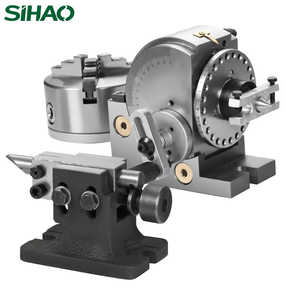 SIHAO Universal Dividing Head with 3-Jaw Chuck & Tailstock – Precision Indexing Head for Milling, Drilling & Grinding, Available in 4", 5" & 6" Chuck Sizes