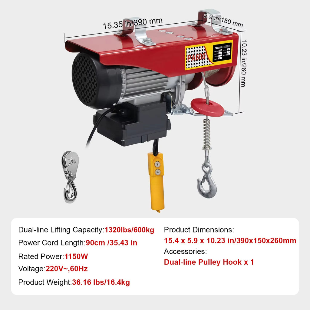 SIHAO Heavy Duty Electric Hoist Winch 880-1720 LBS — Portable Power Crane with Wireless Remote & Wired Control