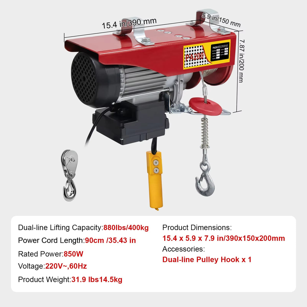 SIHAO Heavy Duty Electric Hoist Winch 880-1720 LBS — Portable Power Crane with Wireless Remote & Wired Control