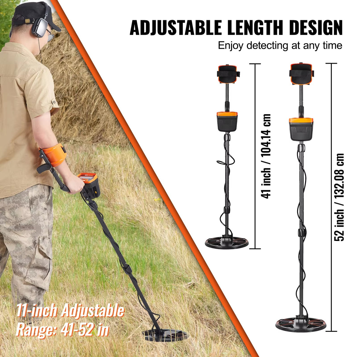 SIHAO DSP Metal Detector, 10" Waterproof Coil, 7 Modes LCD, 41-52" Adjustable Aluminum Stem for Gold & Relic Hunting