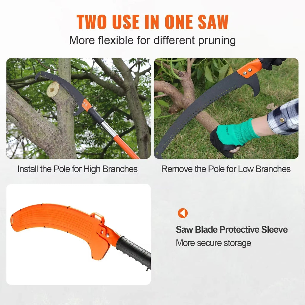SIHAO Extendable Manual Tree Pruner 7.3-27ft ,  8 Fiberglass Handles Sharp Steel Blade Pole Saw for High Branch Palm Shrub Trimming