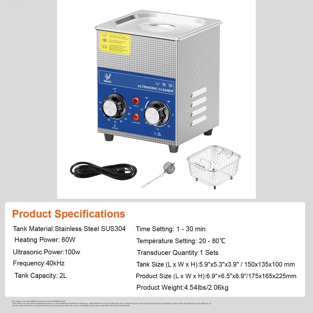 SIHAO 40kHz Ultrasonic Cleaner with Knob Control, Heater & Timer – Available in 2L To 30L Capacities, Ideal for Jewelry, Eyeglasses, Dentures, and Musical Instruments