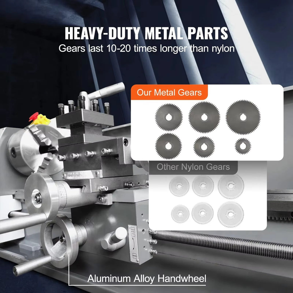SIHAO 1100W Mini Metal Lathe 220×600mm & 220×750mm— Precision Benchtop Power Metal Lathe Variable Speed Brushless Motor Metal Gears