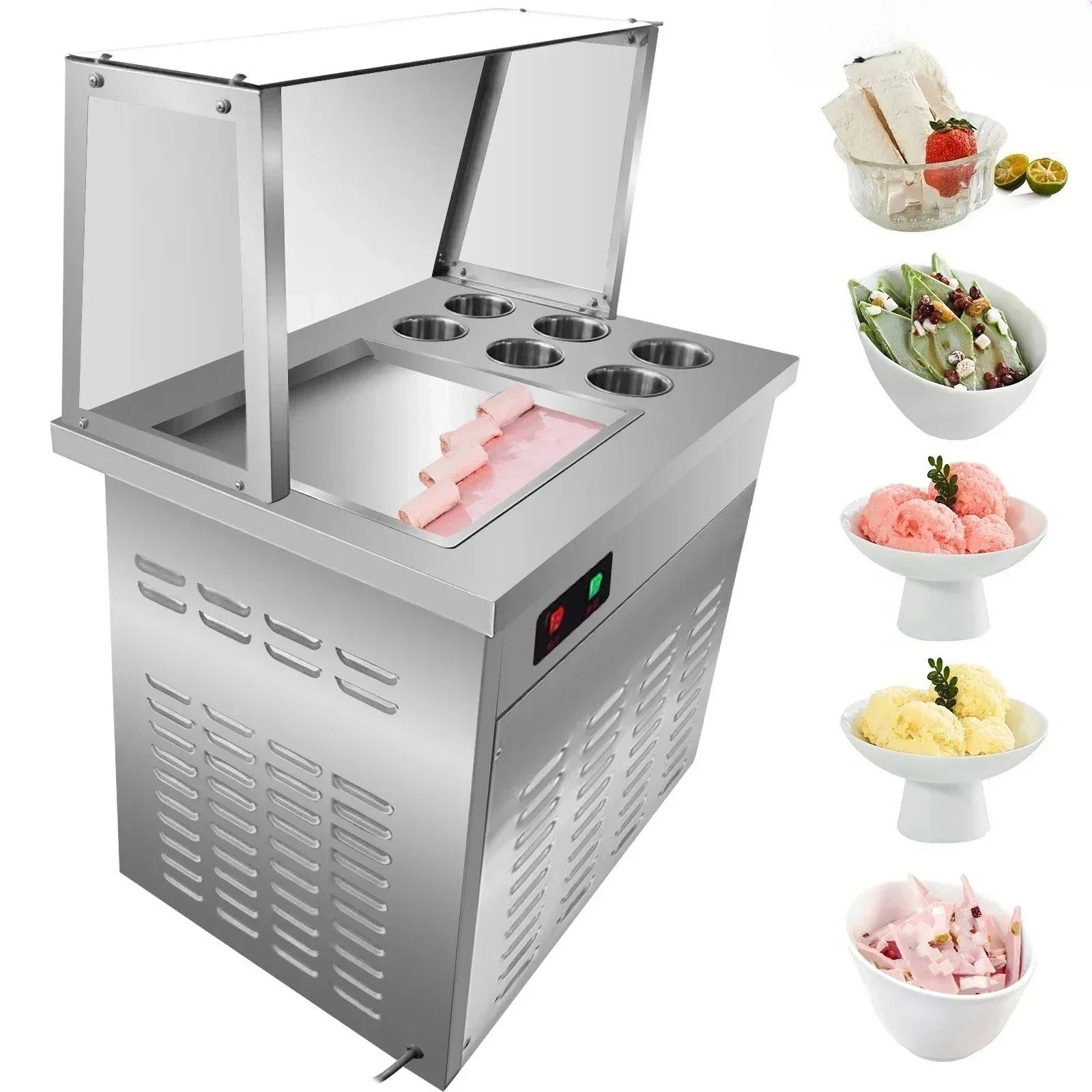 SIHAO Commercial Rolled Ice Cream Machine – Stainless Steel Frozen Dessert Maker for Ice Cream, Gelato & Frozen Yogurt (Shops & Catering)