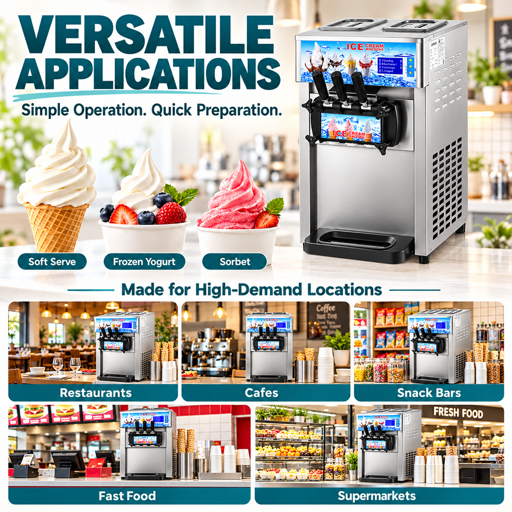 SIHAO ZM-A168 Commercial Soft Serve Ice Cream Machine | 3 Flavors, Pre-Cooling, Tabletop