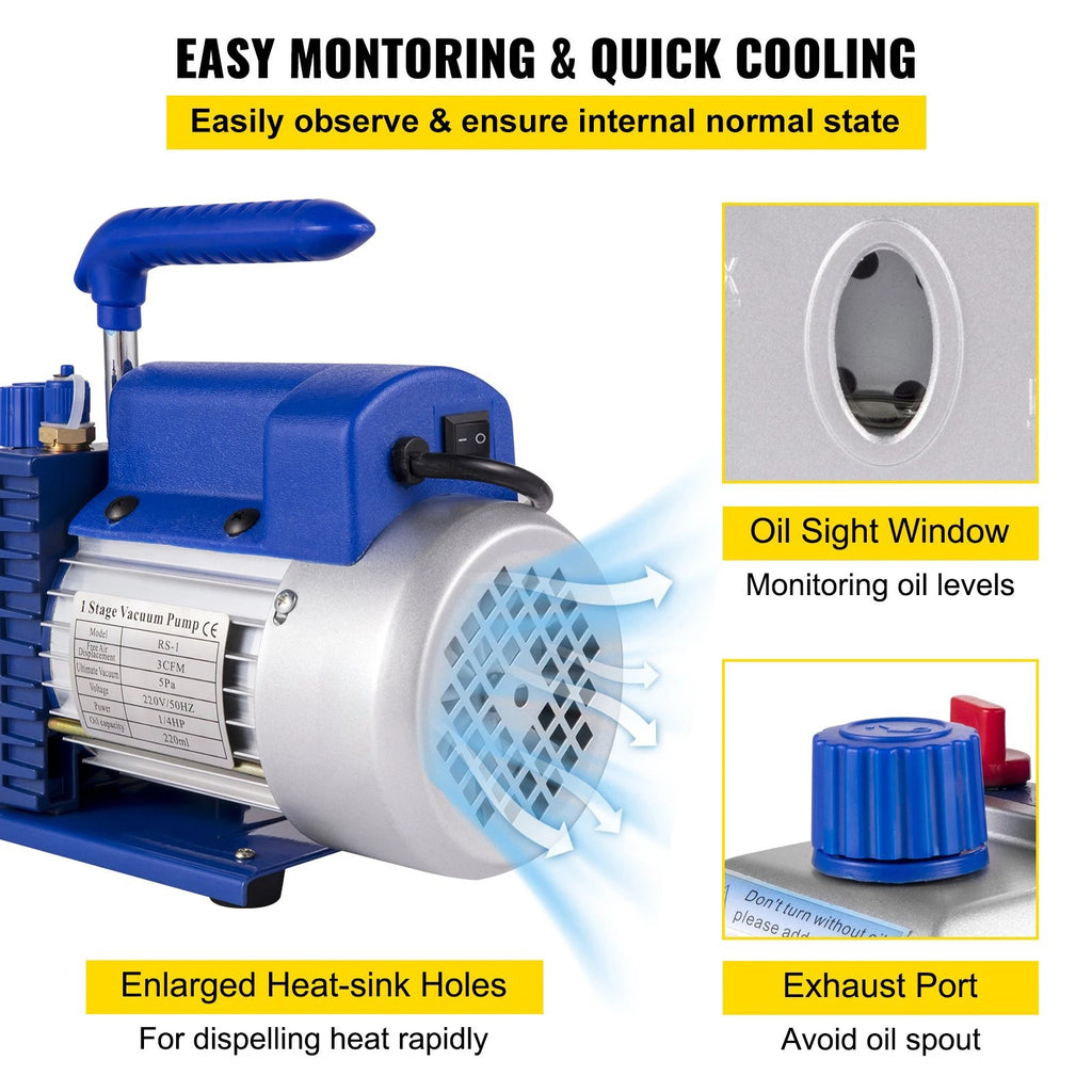 SIHAO 3CFM 1/4HP Vacuum Pump 2Gal Chamber Kit Degassing Epoxy Resin Silicone Silica Gel Wood Stabilizer Casting Tool