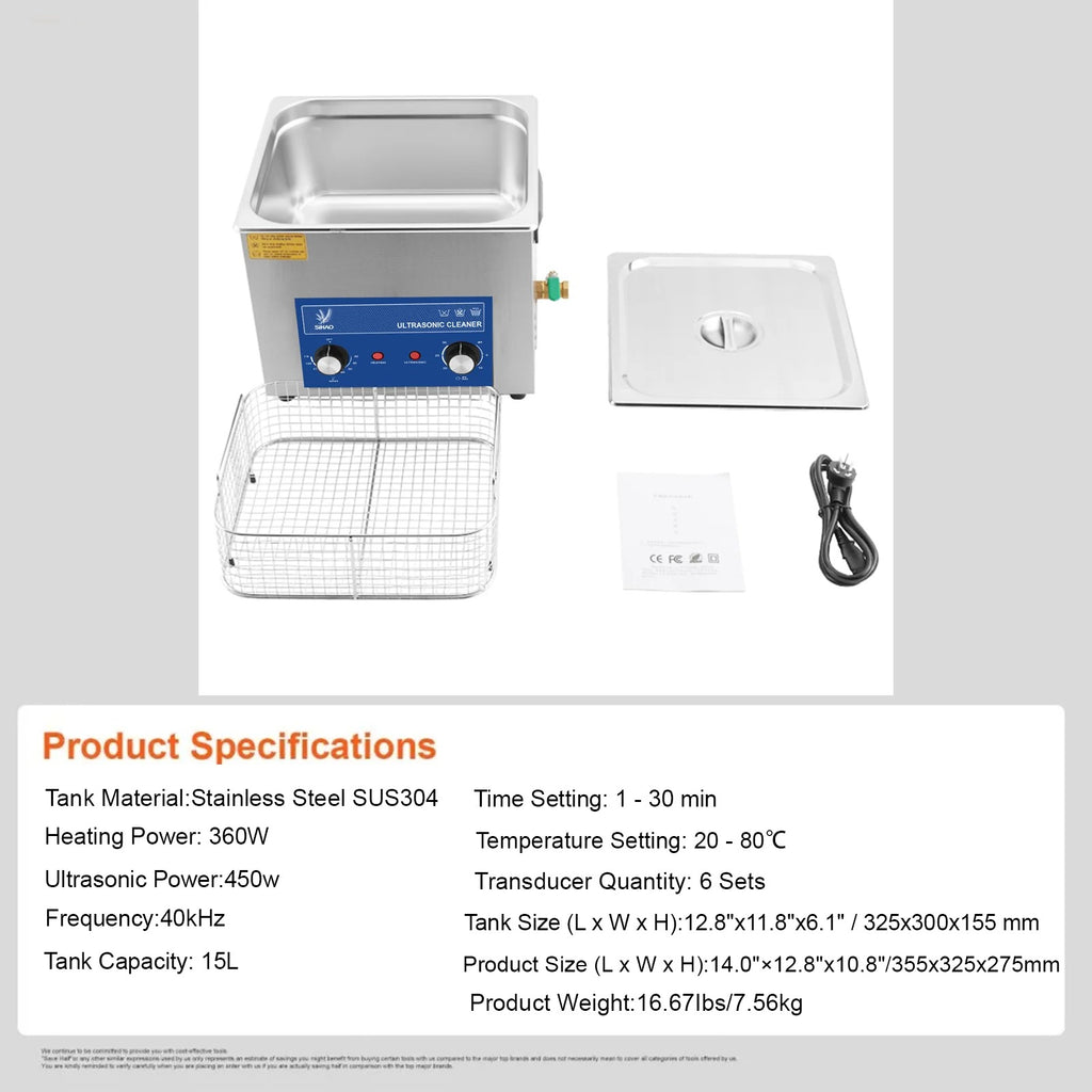 SIHAO 40kHz Ultrasonic Cleaner with Knob Control, Heater & Timer – Available in 2L To 30L Capacities, Ideal for Jewelry, Eyeglasses, Dentures, and Musical Instruments