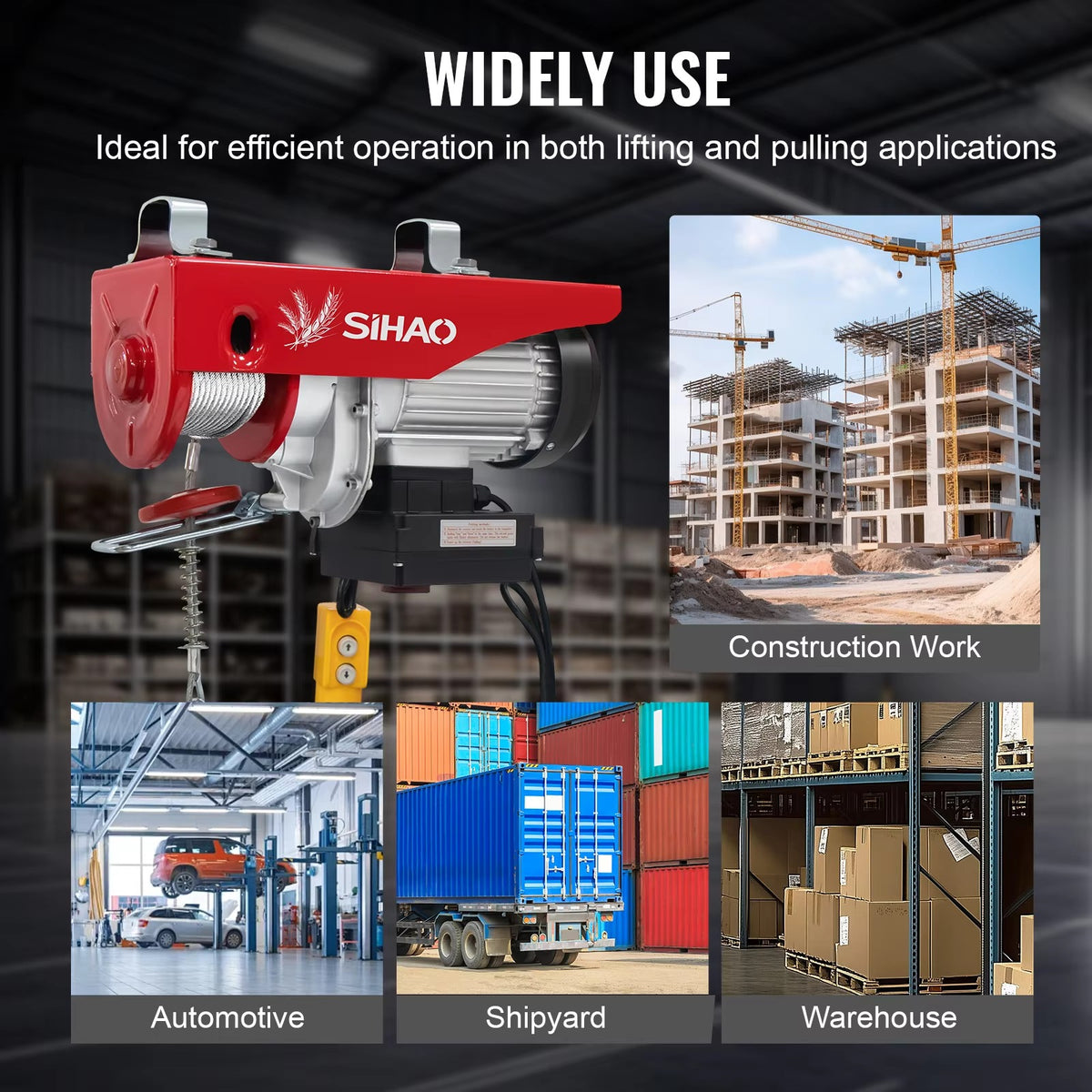 SIHAO Heavy Duty Electric Hoist Winch 880-1720 LBS — Portable Power Crane with Wireless Remote & Wired Control