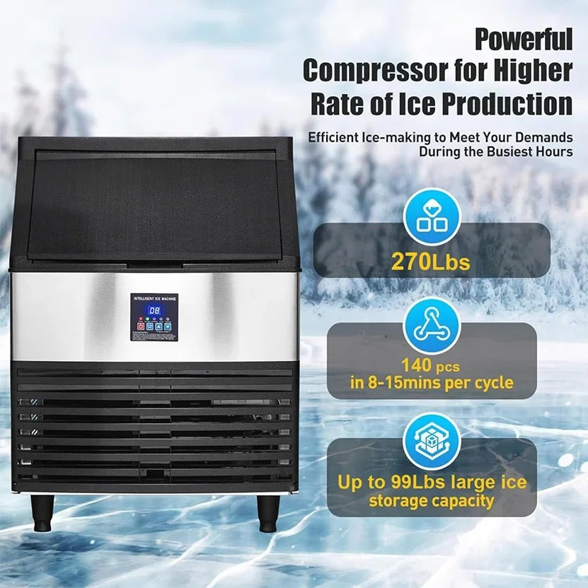 SIHAO 270lb Commercial Ice Maker – Heavy-Duty Cube Ice Machine with 24H Production for Restaurants, Bars, Cafes & Catering