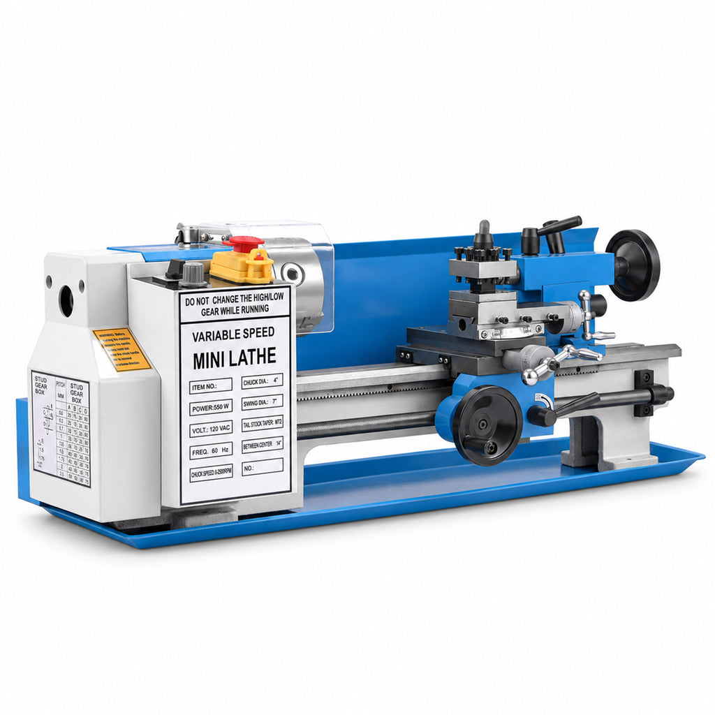 SIHAO Mini Metal Lathe Machine 550W, 7x14 Inch180x350mm Variable Speed Benchtop Lathe with 3-Jaw Chuck for Precision Metalworking, DIY Machining and Workshop Use