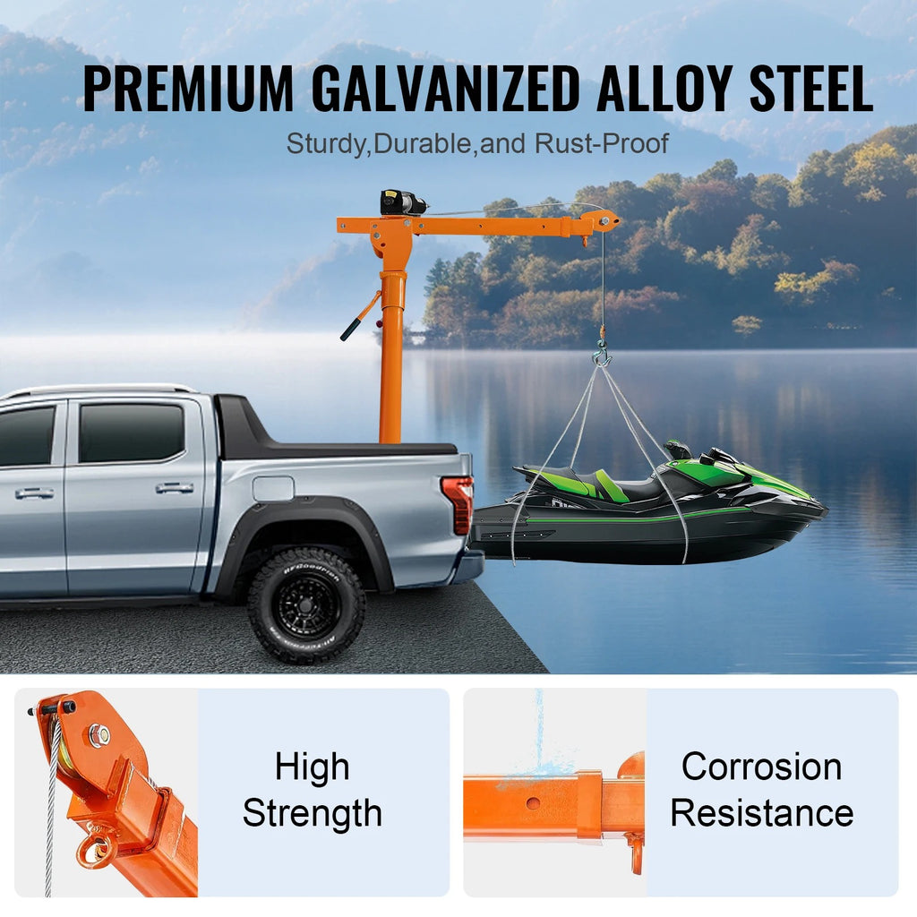 SIHAO 3500lbs Truck Crane with 1100lbs Electric Winch – 360° Swivel Folding Boom, Vehicle-Mounted Hoist for Pickup Truck & Trailer Loading