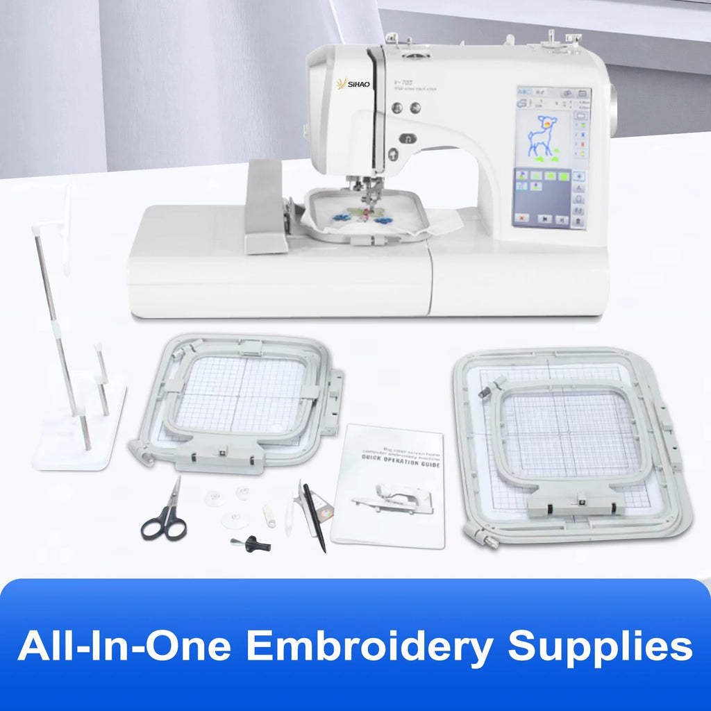 SIHAO MRSV700 Automatic Embroidery Machine with Touch Screen – Computerized Home/Commercial Use, Supports LOGO, Letters, and Electric Sewing (Sewing & Embroidery Combo)