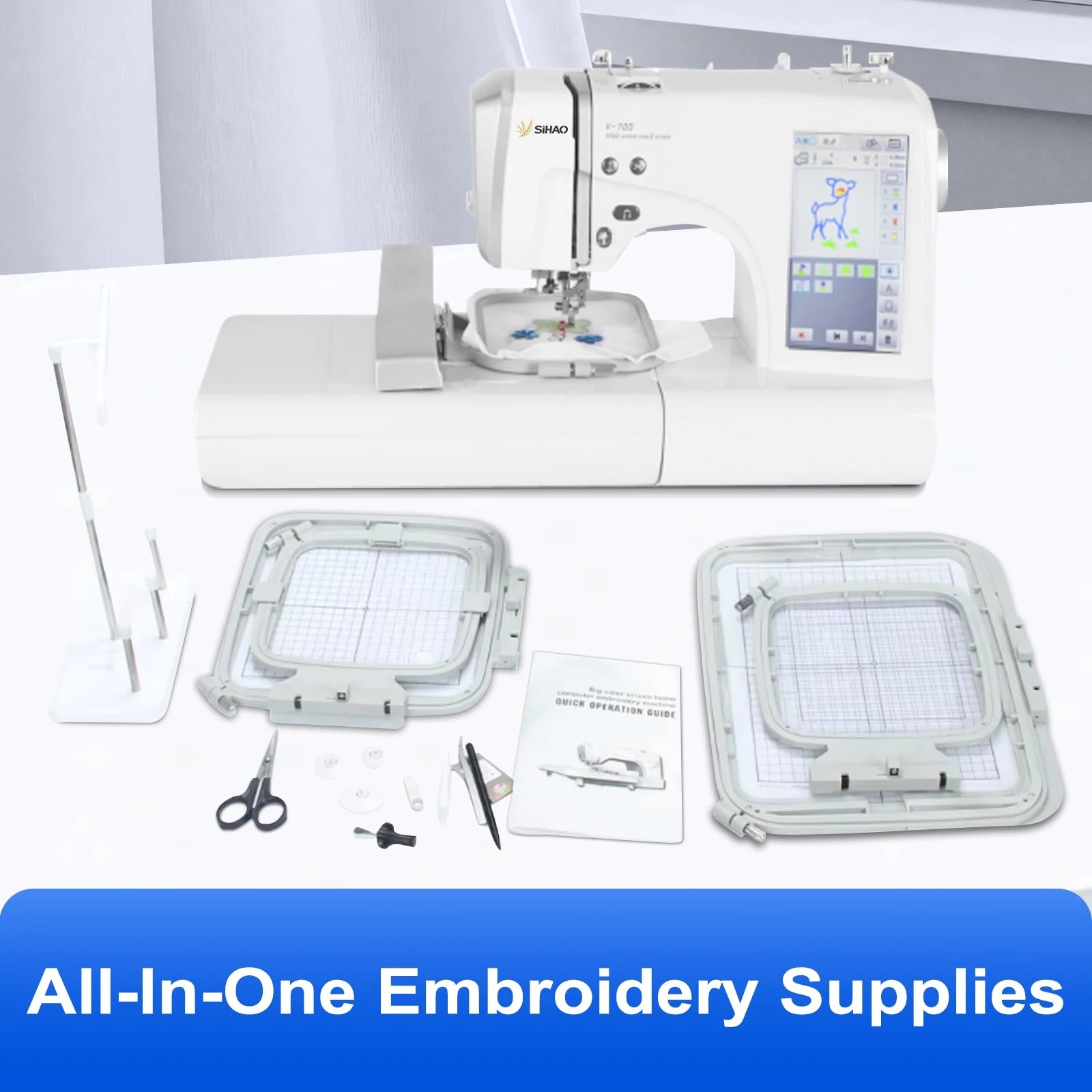 SIHAO MRSV700 Automatic Embroidery Machine with Touch Screen – Computerized Home/Commercial Use, Supports LOGO, Letters, and Electric Sewing (Sewing & Embroidery Combo)