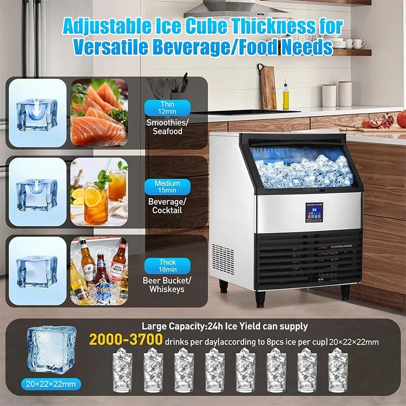 SIHAO 270lb Commercial Ice Maker – Heavy-Duty Cube Ice Machine with 24H Production for Restaurants, Bars, Cafes & Catering
