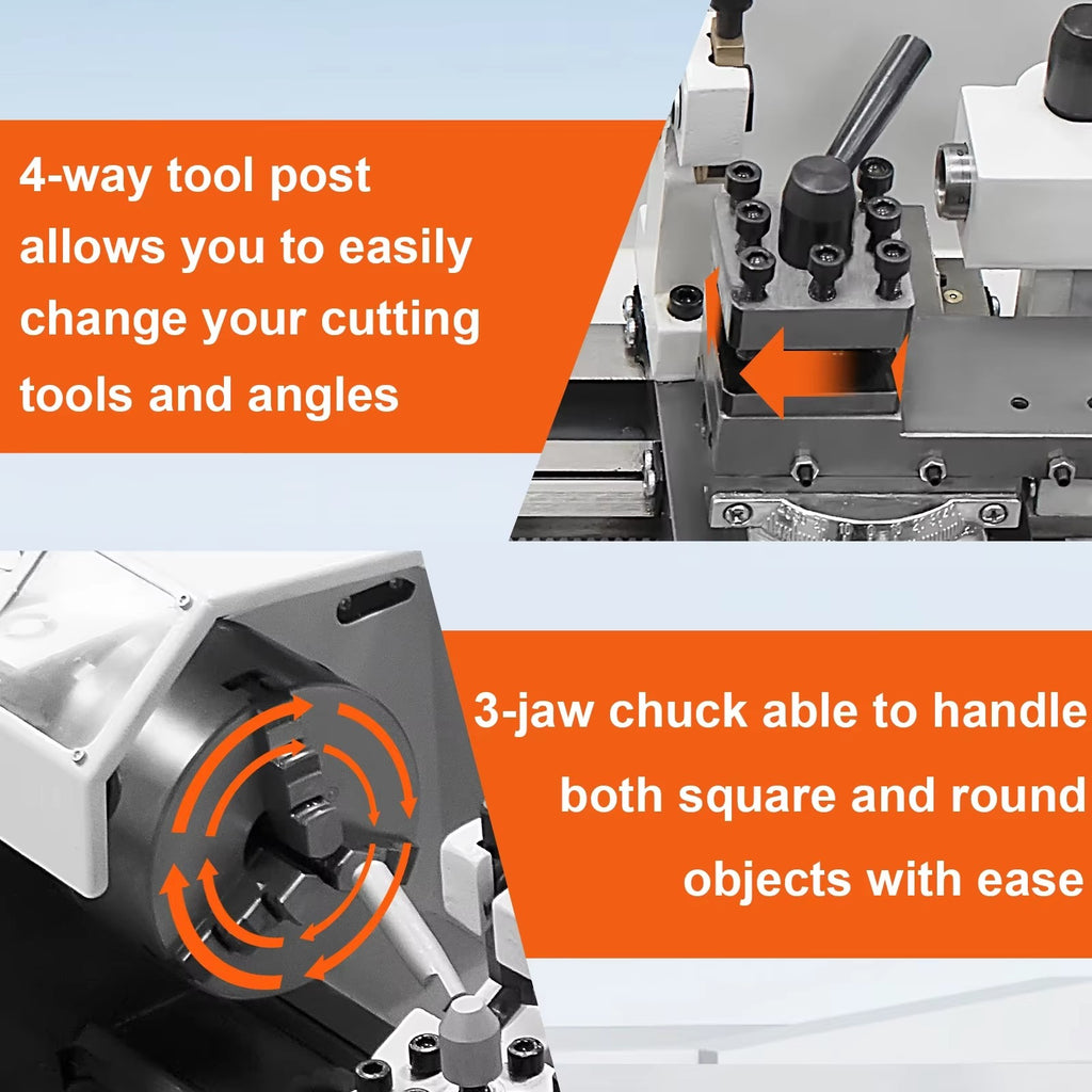 SIHAO 750W Mini Metal Lathe 180×350mm — 4 Inch 3-Jaw Chuck DC Motor Benchtop Metal Turning Machine for Metalworking Projects