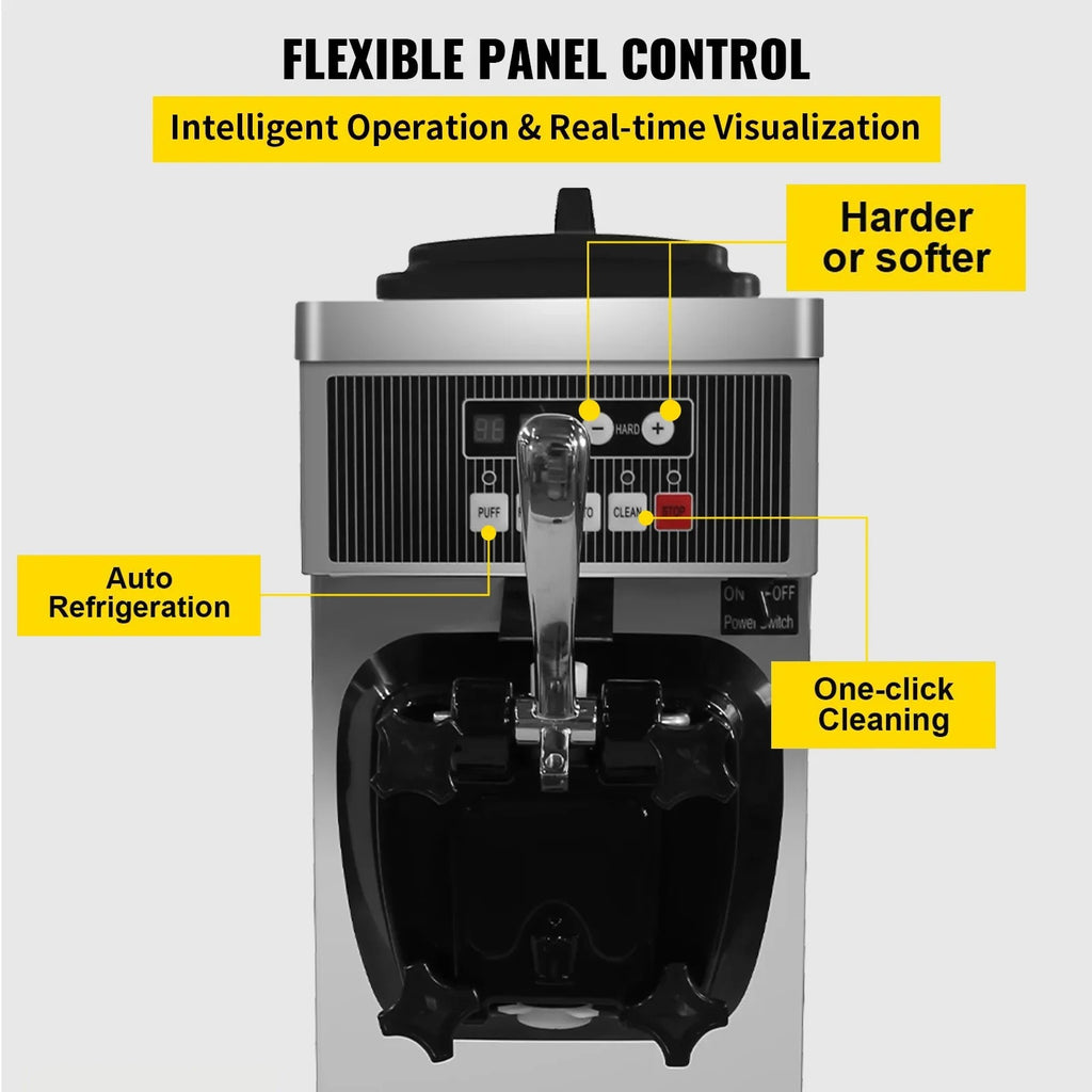 SIHAO 8116F Commercial Soft Serve Ice Cream Machine – Single Head Countertop Maker with Pre-Cooling, Puffing Pump & Low-Mix Alarm for Cafes & Dessert Shops