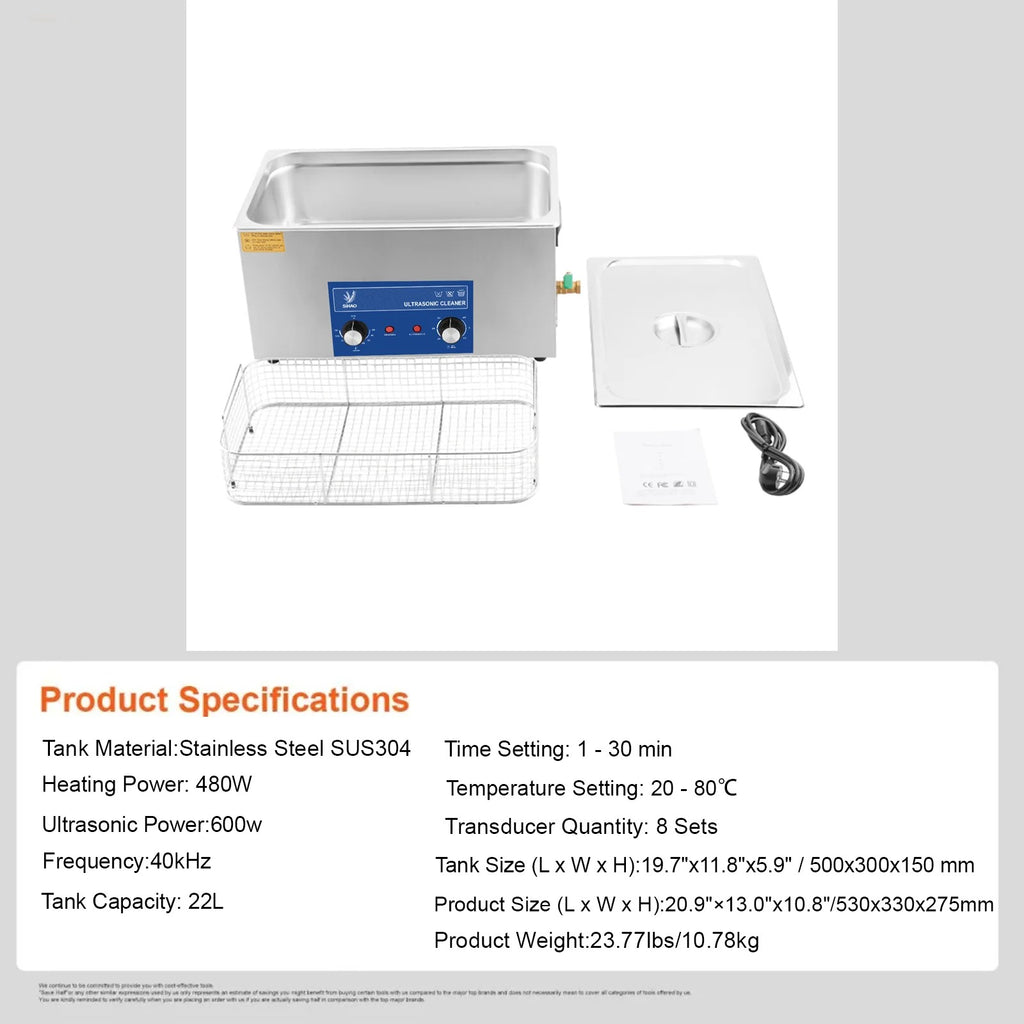 SIHAO 40kHz Ultrasonic Cleaner with Knob Control, Heater & Timer – Available in 2L To 30L Capacities, Ideal for Jewelry, Eyeglasses, Dentures, and Musical Instruments
