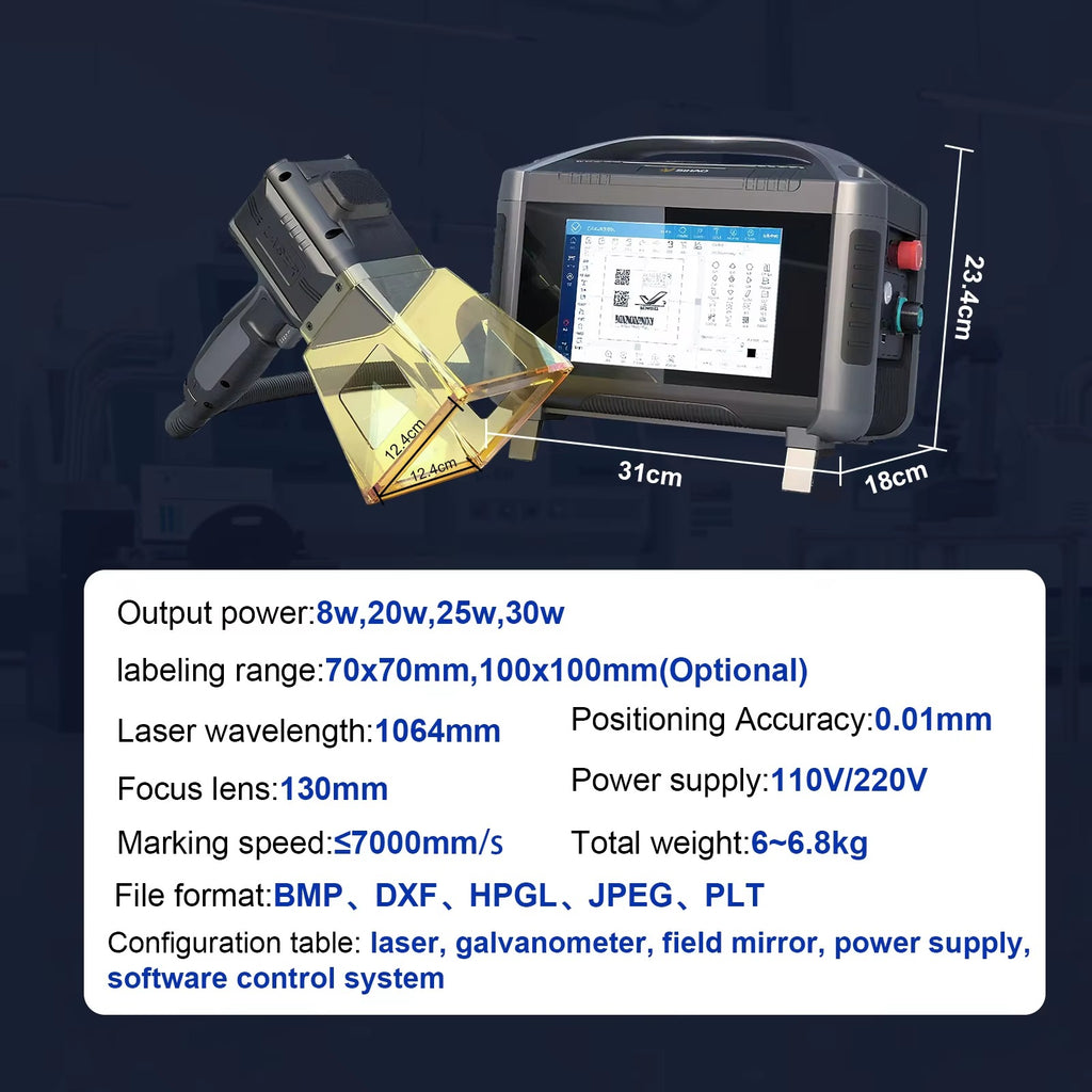 SIHAO 20W/30W Handheld Fiber Laser Marking Machine 220V — Industrial Laser Engraving for Permanent Metal & Plastic Etching