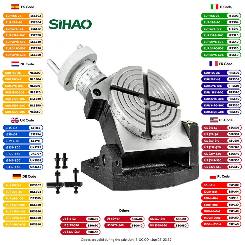 SIHAO 4" 100mm Horizontal Vertical Rotary Table Tilting 360° Milling Machine Worktable 4-Slot Precision HV Indexing Plate for Drill Press
