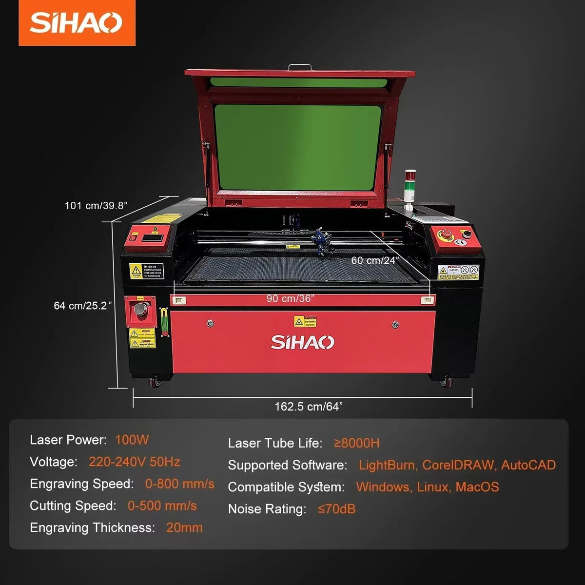 SIHAO CO2 Laser Engraver 50/60/80/100/130W, Ruida & LightBurn Laser Engraving Machine for Wood Fabric