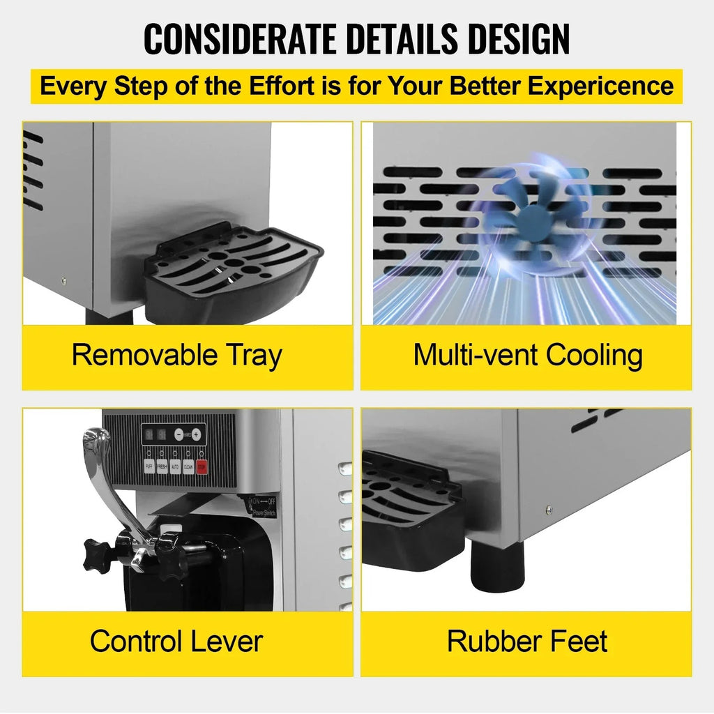 SIHAO 8116F Commercial Soft Serve Ice Cream Machine – Single Head Countertop Maker with Pre-Cooling, Puffing Pump & Low-Mix Alarm for Cafes & Dessert Shops