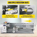 SIHAO Mini Metal Lathe 550W 600W 650W 750W 1100W 1200W —150-220mm Swing X 350-750mm Between Centers Variable Speed 0-2500 RPM, 3-Jaw Chuck, Precision Benchtop Lathe for Drilling & Threading & Steel Aluminum DIY Model Making