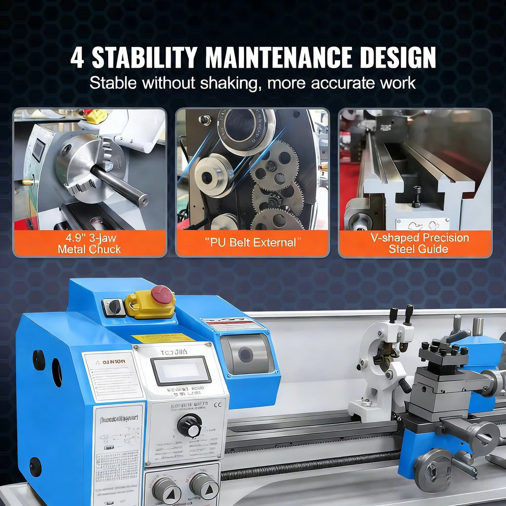 SIHAO 1100W Mini Metal Lathe 220×600mm & 220×750mm— Precision Benchtop Power Metal Lathe Variable Speed Brushless Motor Metal Gears