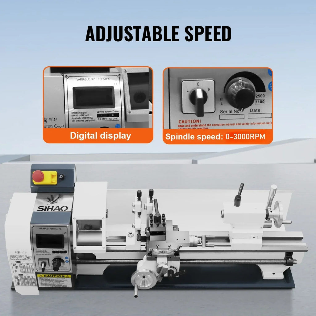 SIHAO 1200W Metal Lathe 220x500mm 0-3000RPM Variable Speed Precision Mini Lathe MT5 MT2 Taper for Engineering Workshop Laboratory Machine Tool