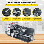 SIHAO 750W Mini Metal Lathe 8×16 Inch — 50-2500 RPM Infinitely Variable Speed MT3 Spindle Taper for Metalworking DIY