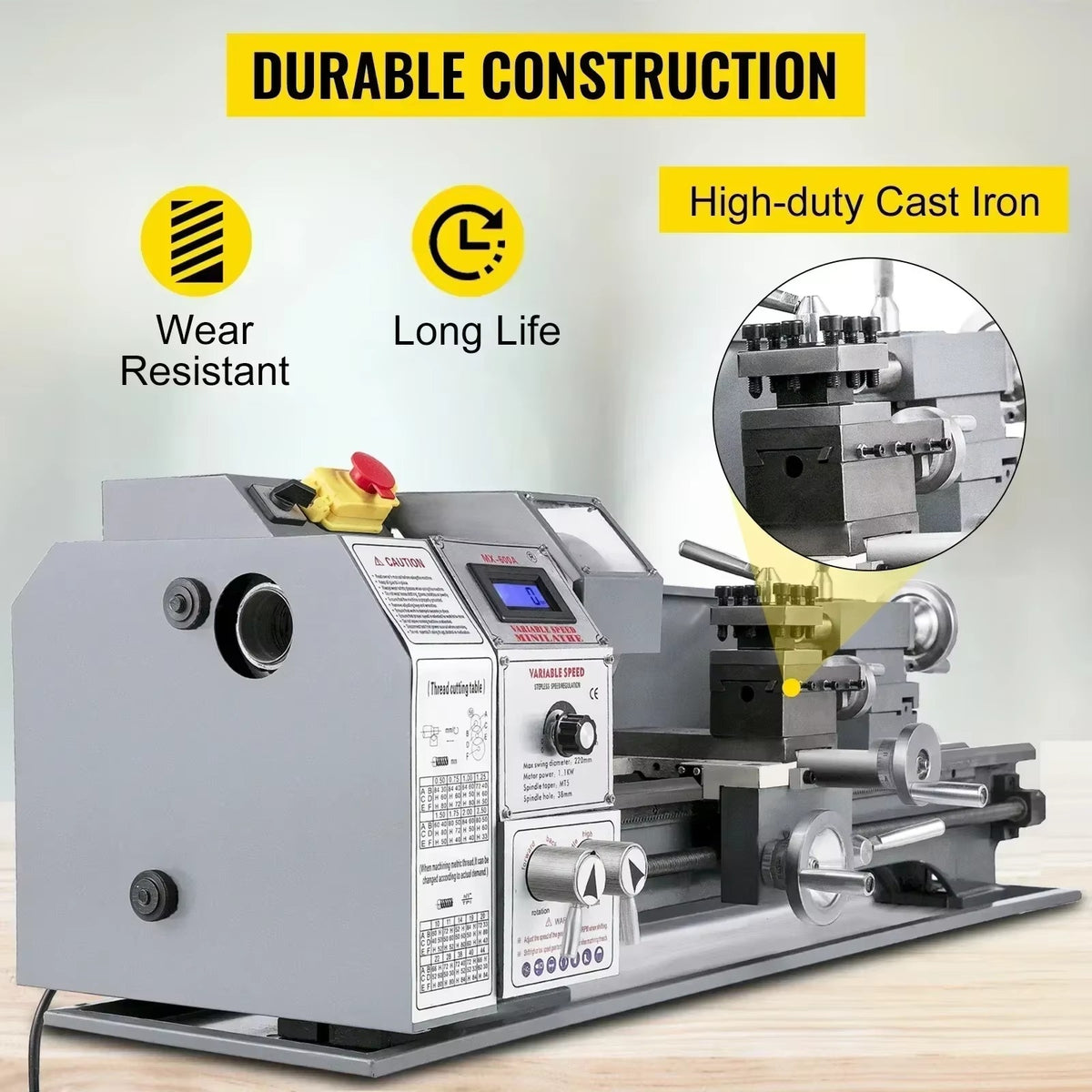 SIHAO 7×14 Inch Mini Metal Lathe Variable Speed 0-2500 RPM — Large Swing Bench Lathe for Steel Aluminum DIY Model Making