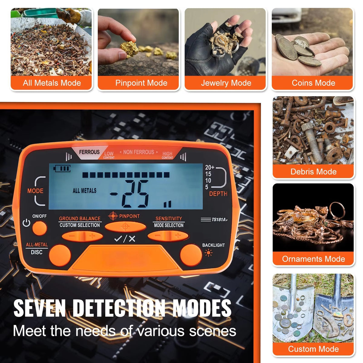 SIHAO DSP Metal Detector, 10" Waterproof Coil, 7 Modes LCD, 41-52" Adjustable Aluminum Stem for Gold & Relic Hunting