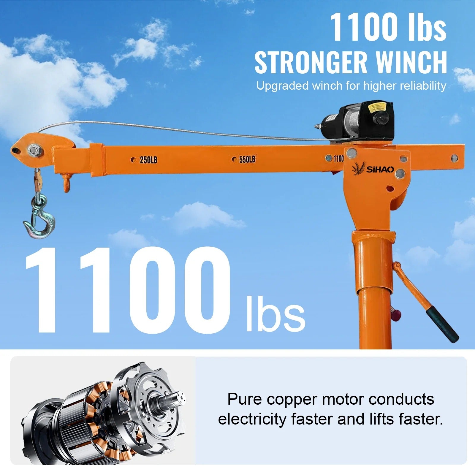 SIHAO 3500lbs Truck Crane with 1100lbs Electric Winch – 360° Swivel Folding Boom, Vehicle-Mounted Hoist for Pickup Truck & Trailer Loading
