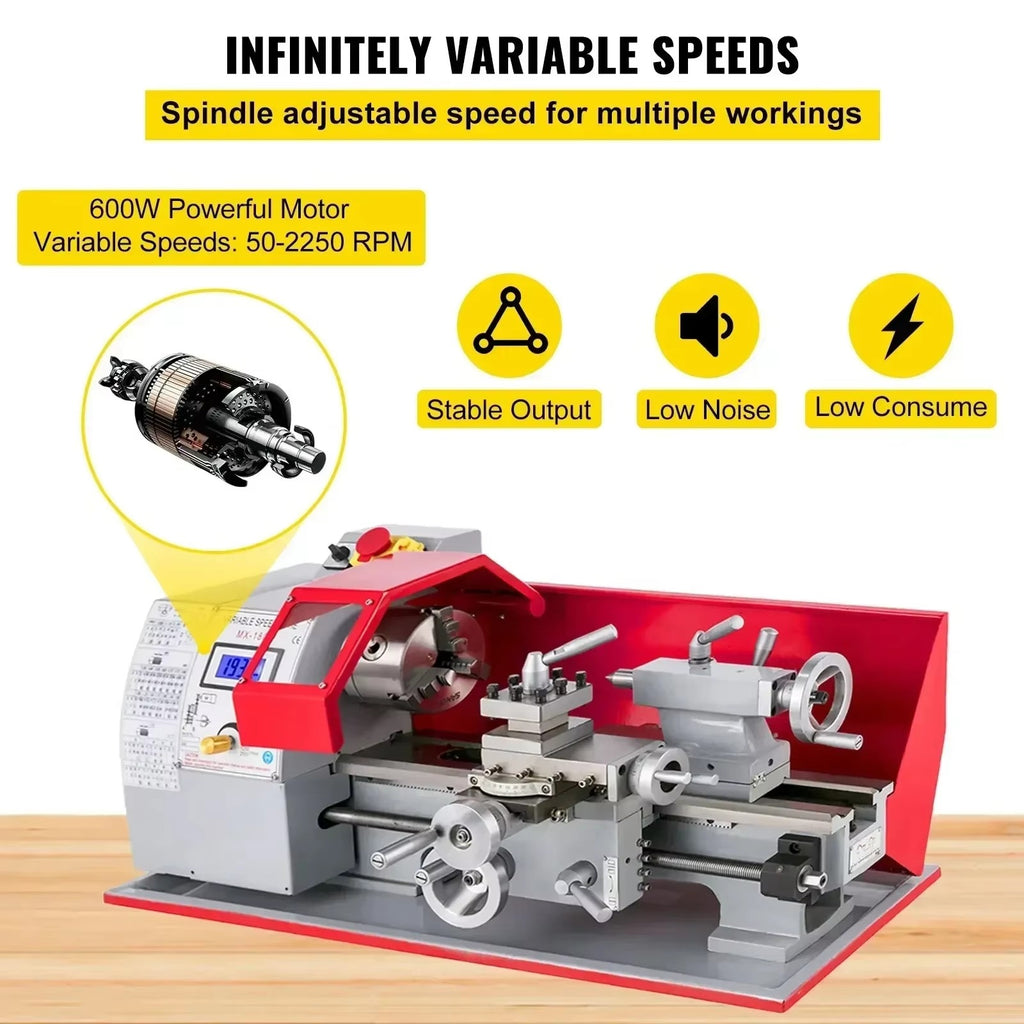 SIHAO MX-180D 600W CNC Mini Metal Lathe Variable Speed Digital Display — Bench Milling Machine for Turning Threading Taper Processing