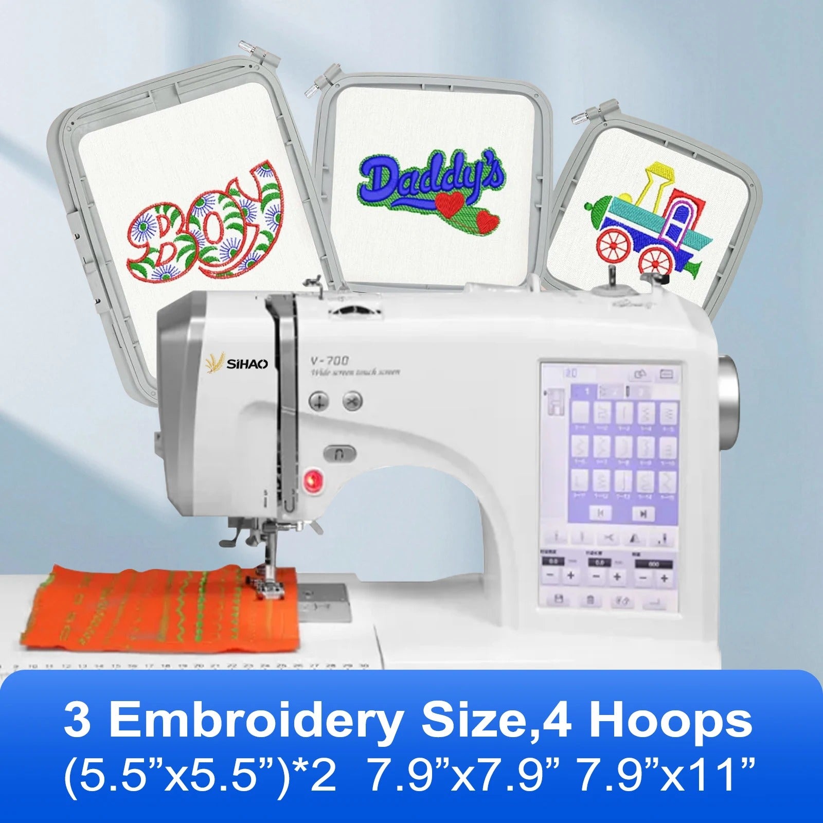 SIHAO MRSV700 Automatic Embroidery Machine with Touch Screen – Computerized Home/Commercial Use, Supports LOGO, Letters, and Electric Sewing (Sewing & Embroidery Combo)