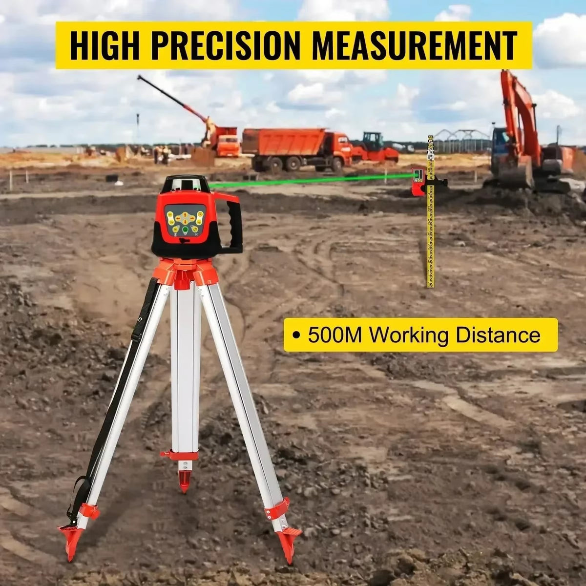 SIHAO 360° Rotary Laser Level Self-Leveling Red Beam — with Remote & Receiver for Construction Indoor Outdoor Alignment