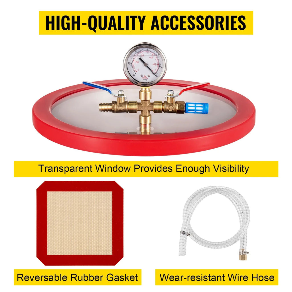 SIHAO 3CFM 1/4HP Vacuum Pump 2Gal Chamber Kit Degassing Epoxy Resin Silicone Silica Gel Wood Stabilizer Casting Tool