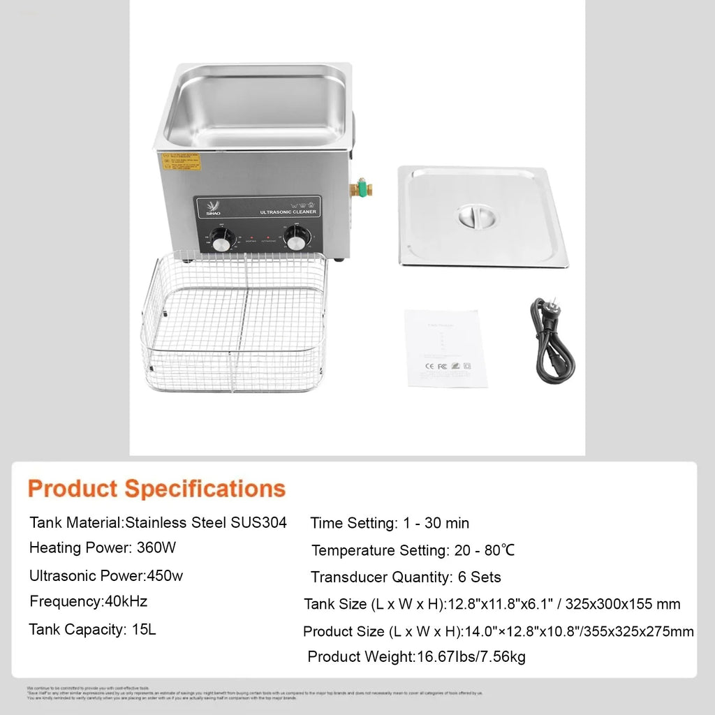 SIHAO 40kHz Ultrasonic Cleaner with Knob Control, Heater & Timer – Available in 2L To 30L Capacities, Ideal for Jewelry, Eyeglasses, Dentures, and Musical Instruments