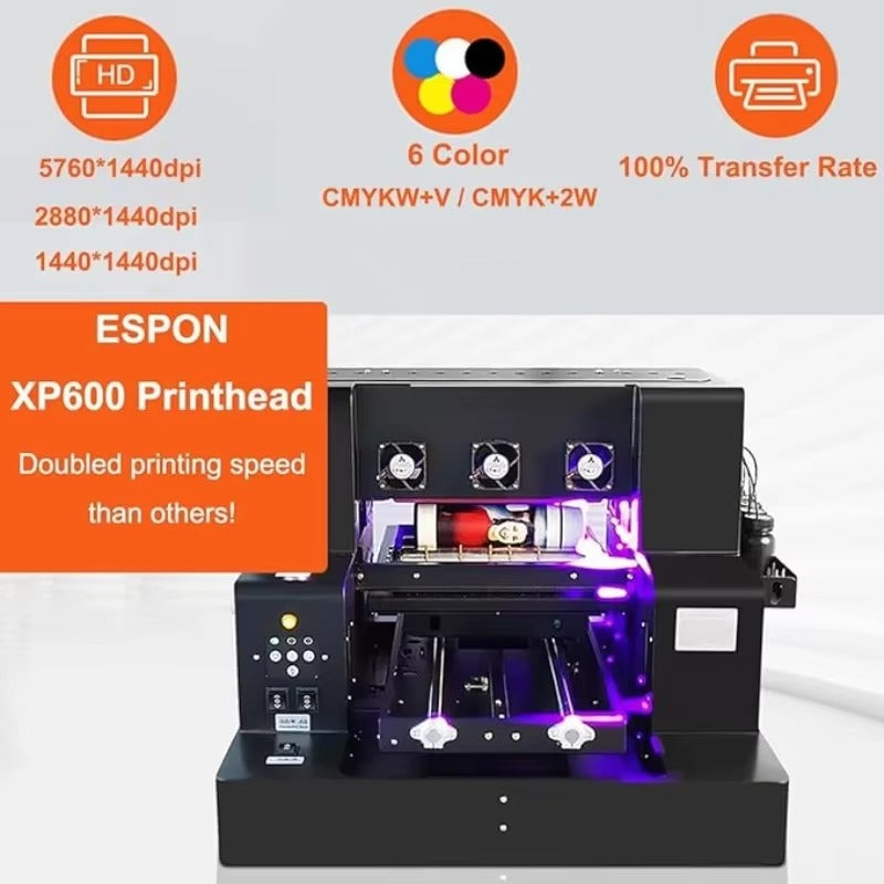 SIHAO A4 UV Printer, DTF UV LED Inkjet Printer with Rotary Attachment, 5760x1440dpi USB, for Bottles Paper Phone Cases PVC