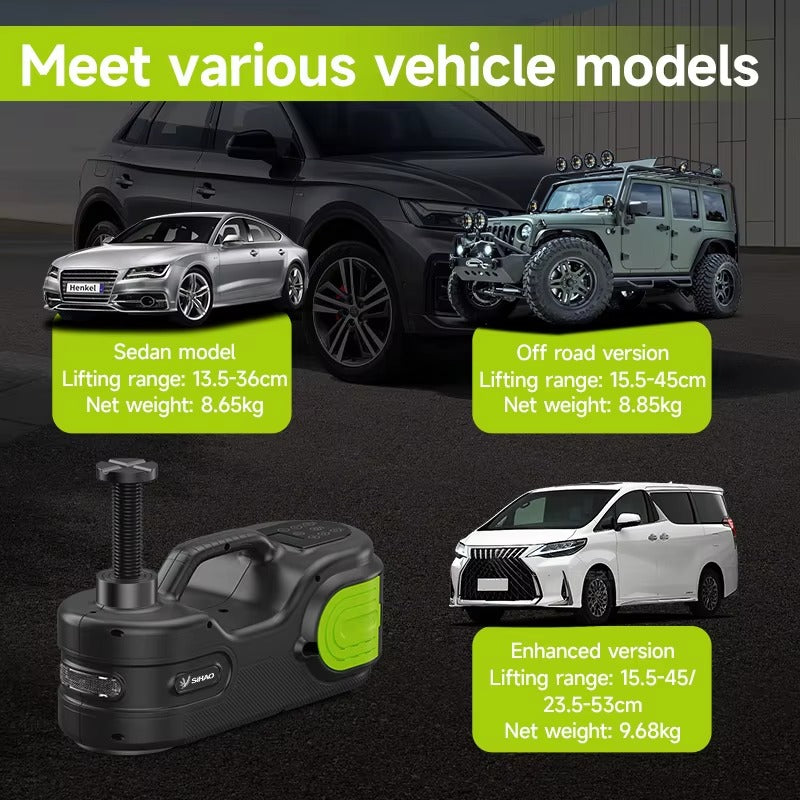 SIHAO 5T Electric Car Jack 12V Digital Dual Pump Hydraulic Jack — with Electric Wrench 450mm/530mm LED Flashlight for SUV Tire Repair