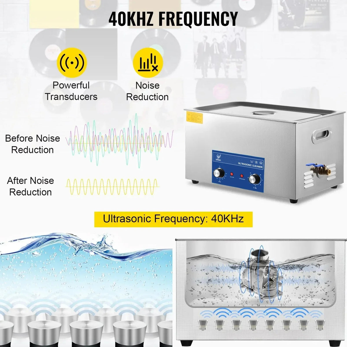 SIHAO 40kHz Ultrasonic Cleaner with Knob Control, Heater & Timer – Available in 2L To 30L Capacities, Ideal for Jewelry, Eyeglasses, Dentures, and Musical Instruments