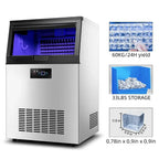 SIHAO 60kg/H Commercial Cube Ice Machine – Heavy-Duty Stainless Steel Unit with Large Storage Bin for Bars, Cafes & Hotels