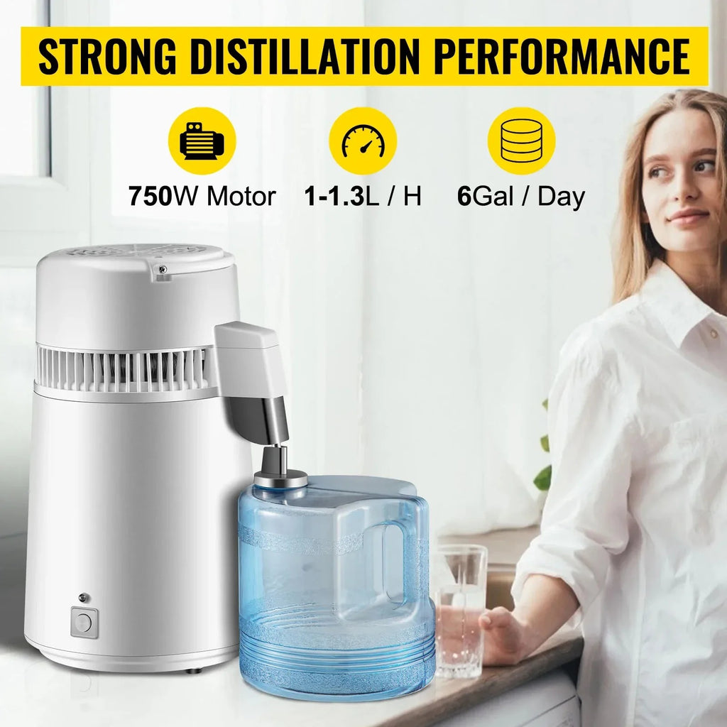SIAHO 4L 220V Water Distiller Purifier 1L/h 304 Stainless Steel Auto Shut-Off for Essential Oil Extraction Dental Medical Home Use