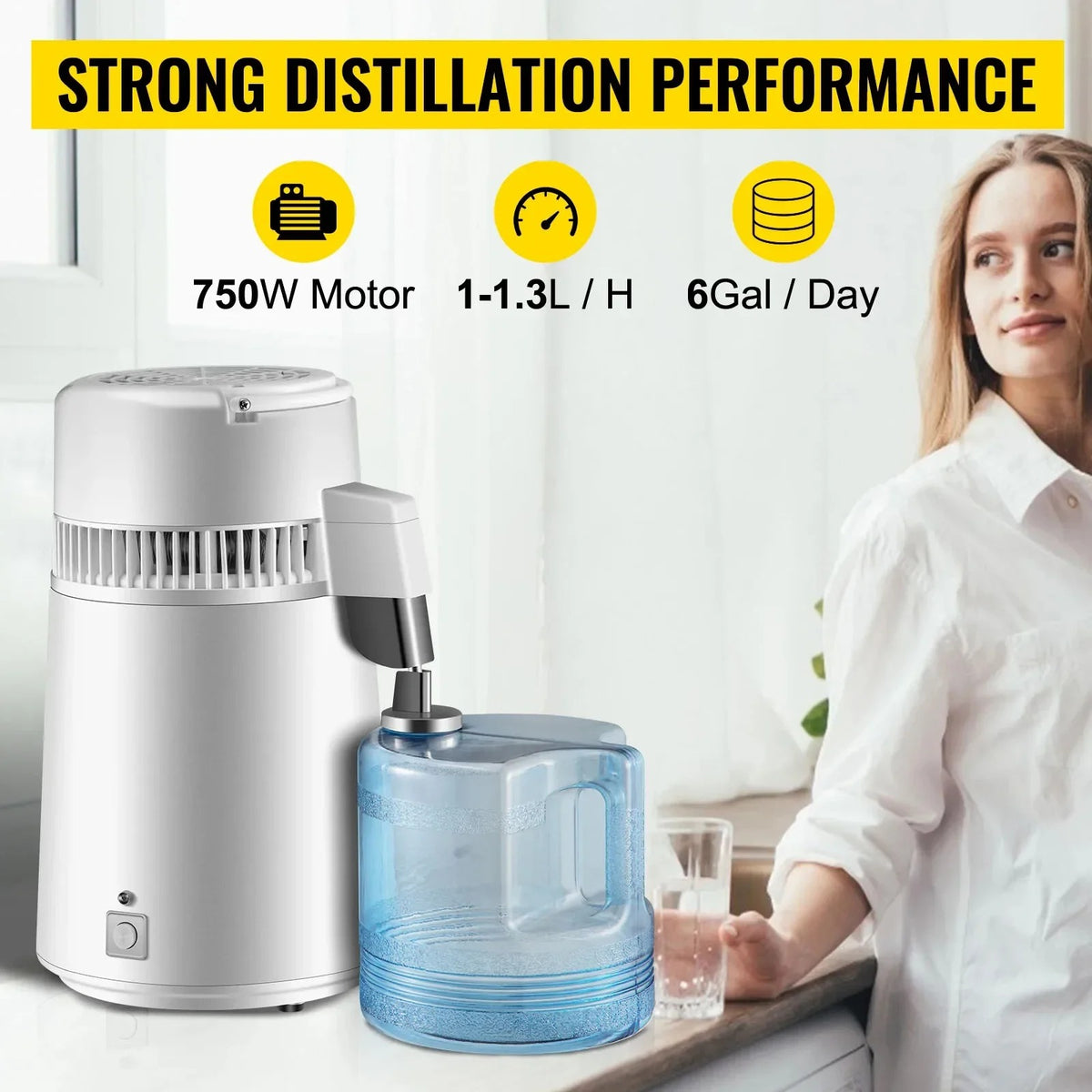 SIAHO 4L 220V Water Distiller Purifier 1L/h 304 Stainless Steel Auto Shut-Off for Essential Oil Extraction Dental Medical Home Use