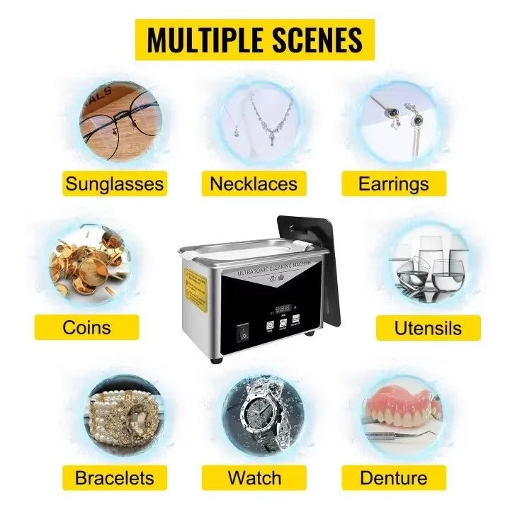 SIHAO 800ml Ultrasonic Cleaner 30W Portable Sonic Bath for Jewelry Glasses Watches Dentures Coins